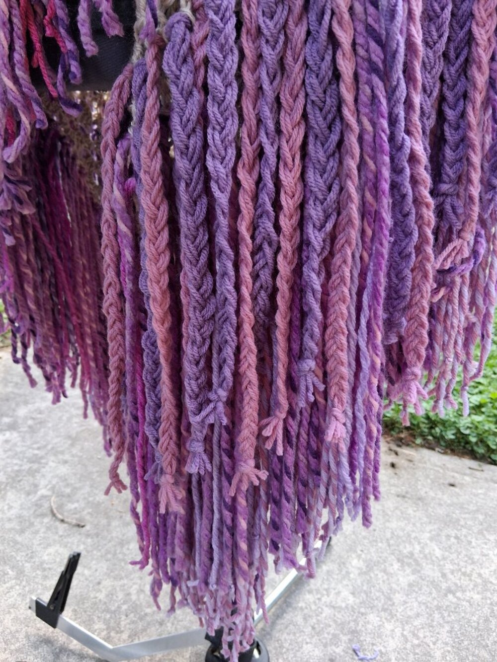Boho Beige Multi colors Purple pink Bulky Double Braided Fringe Shawl O/S - Picture 4 of 12